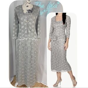 R&M Richard’s Silver Floral Lace 2 Piece Formal Dress “Mother Of The Bride”
